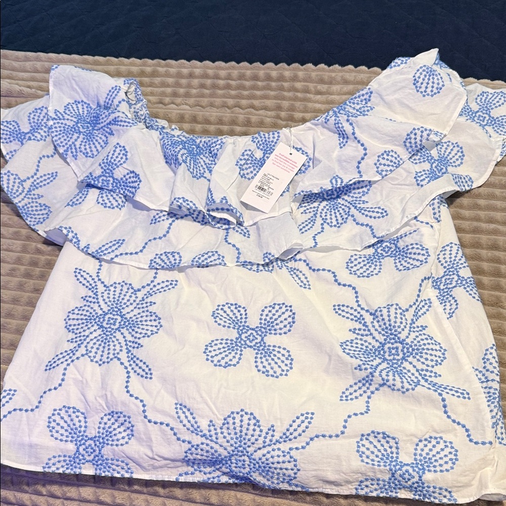 Lilly Pulitzer Blue and White Embroidered Top